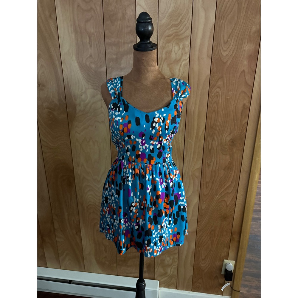 Bar III Womens Abstract Print Tie Back Romper Teal Blue Orange Medium